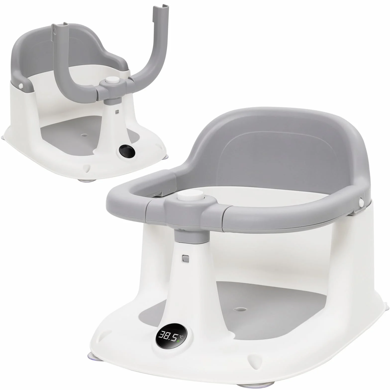 Asiento de Baño para Bebé de 6 meses o más, Asiento Bañera Bebe Antideslizante con 4 Ventosas Fuertes, Soporte Baño Bebe Portátil para 6 a 24 Meses, para Ducha o Bañera (Gris)