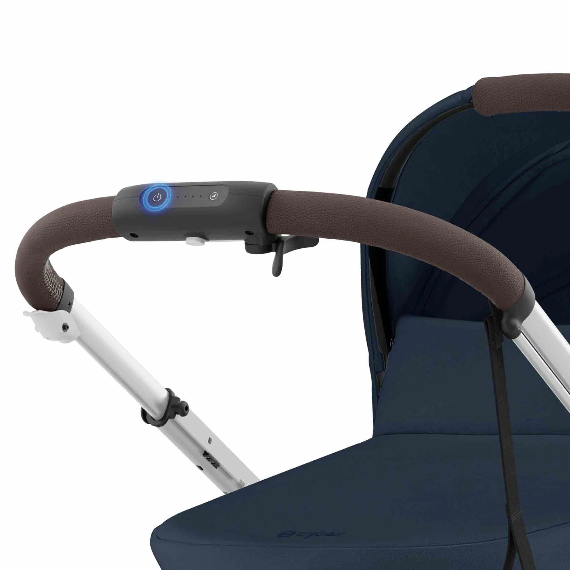 CYBEX Cochecito dorado e-GAZELLE S, máx. 22 kg (modo individual) / 2x 22 kg (modo dúo), sistema todo en 1 con accionamiento eléctrico y 20+ configuraciones, Ocean Blue
