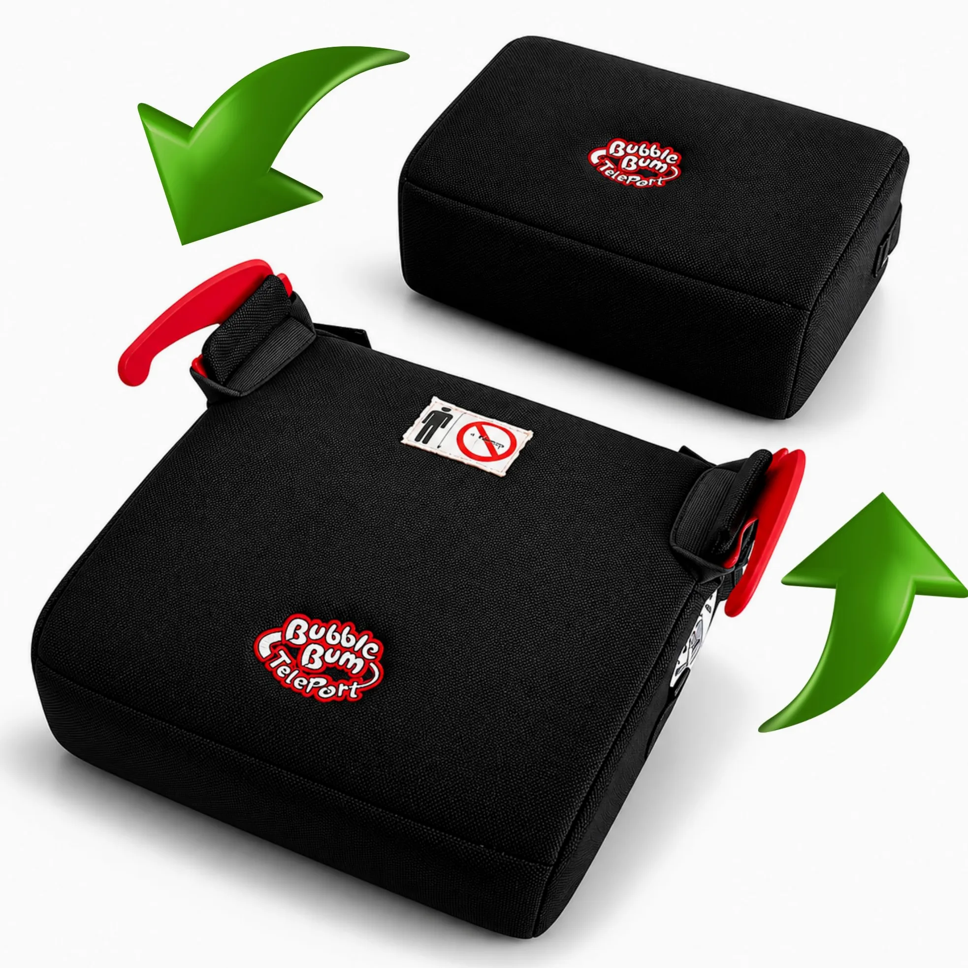 BubbleBum Teleport - Asiento elevador para coche, asiento elevador sin respaldo, asiento telescópico portátil, ideal para uso diario y plegable para viajes, certificado R129, altura de 125 cm a 150 cm