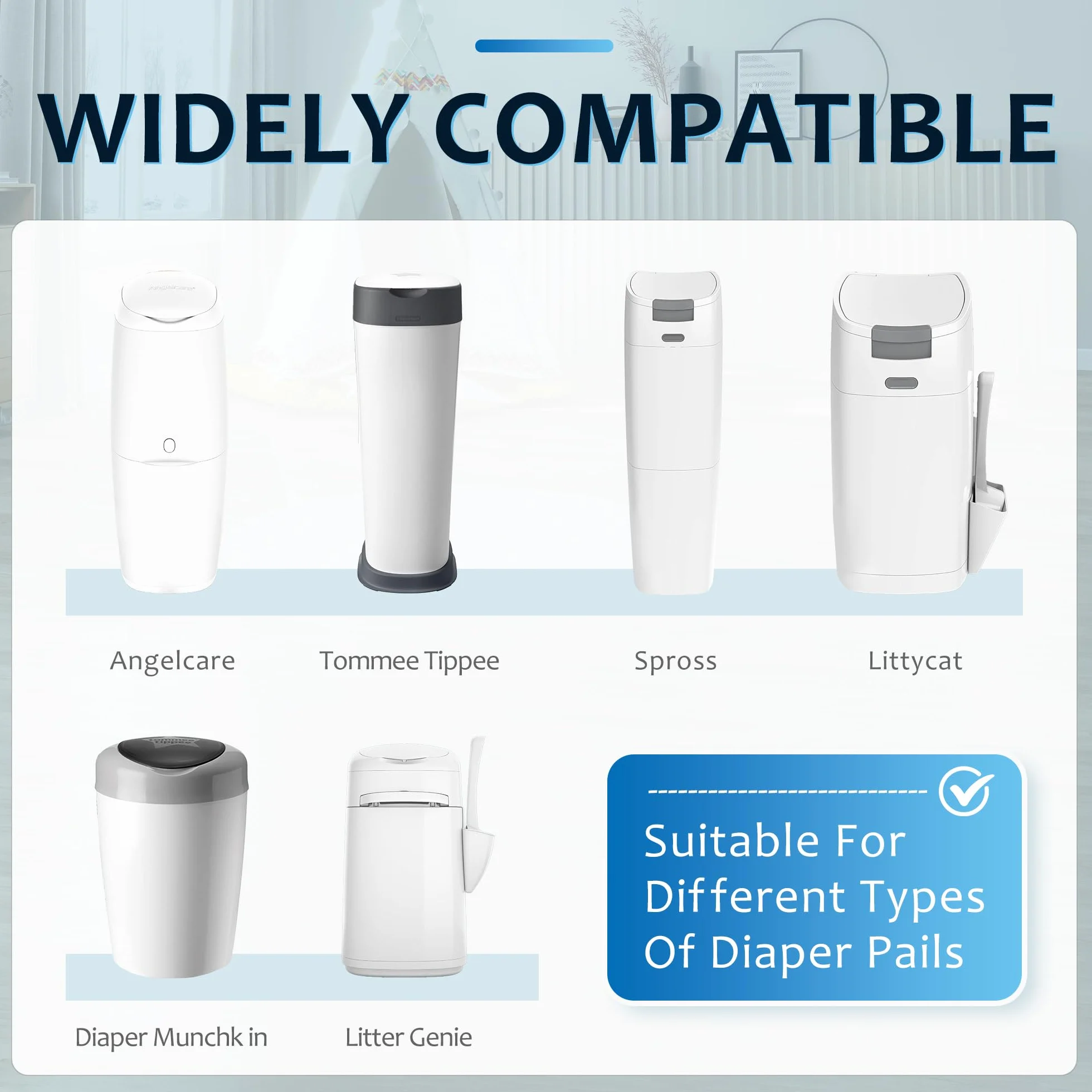 Paquete de 18 Recambios, Película Engrosada Con Buena Hermeticidad Y Resistente A Los Olores, Adecuada Para Tommee Tippee, Litter Locker, LittyCat, Chicco Y Sprout.
