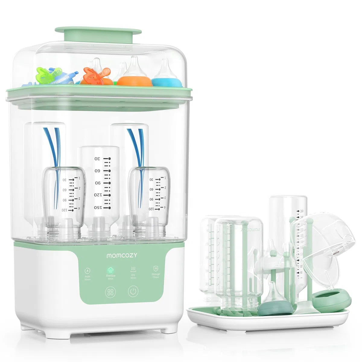 Momcozy Esterilizador y Secador Eléctrico para Biberones, Capacidad para 6 Biberones, Dispositivo 4 en 1 para Biberones, Accesorios y Extractores de Leche, con Soporte de Secado Incluido