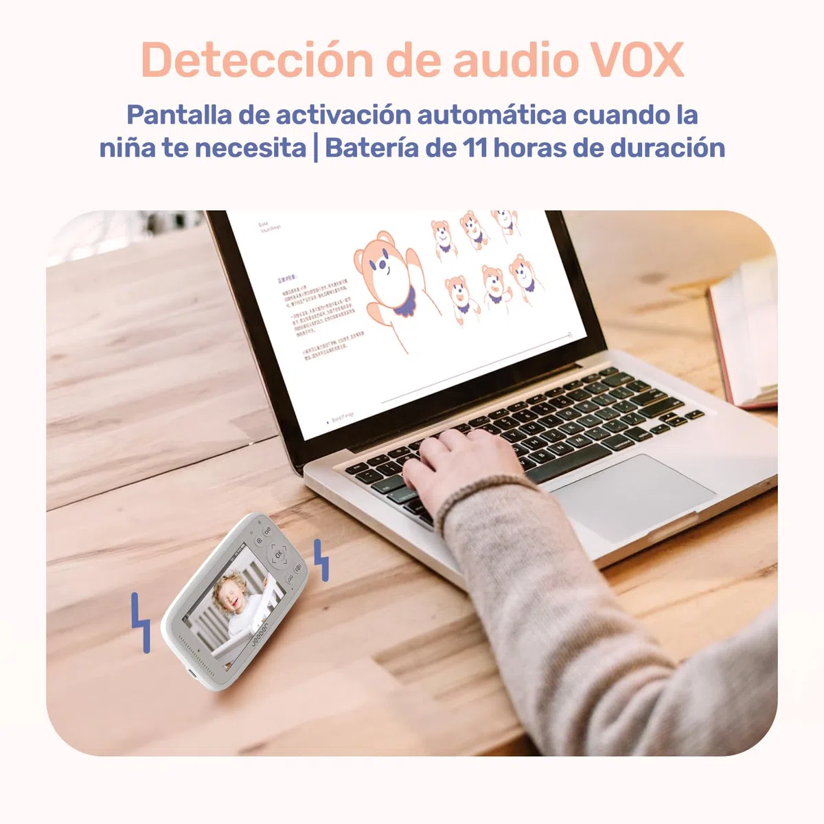 Camara Vigilancia Bebe con App Movil, 4" IPS Pantalla, 360 ​​Grados, Visión Nocturna, Detección Inteligente de llanto, Área de Seguridad Personalizada, VOX