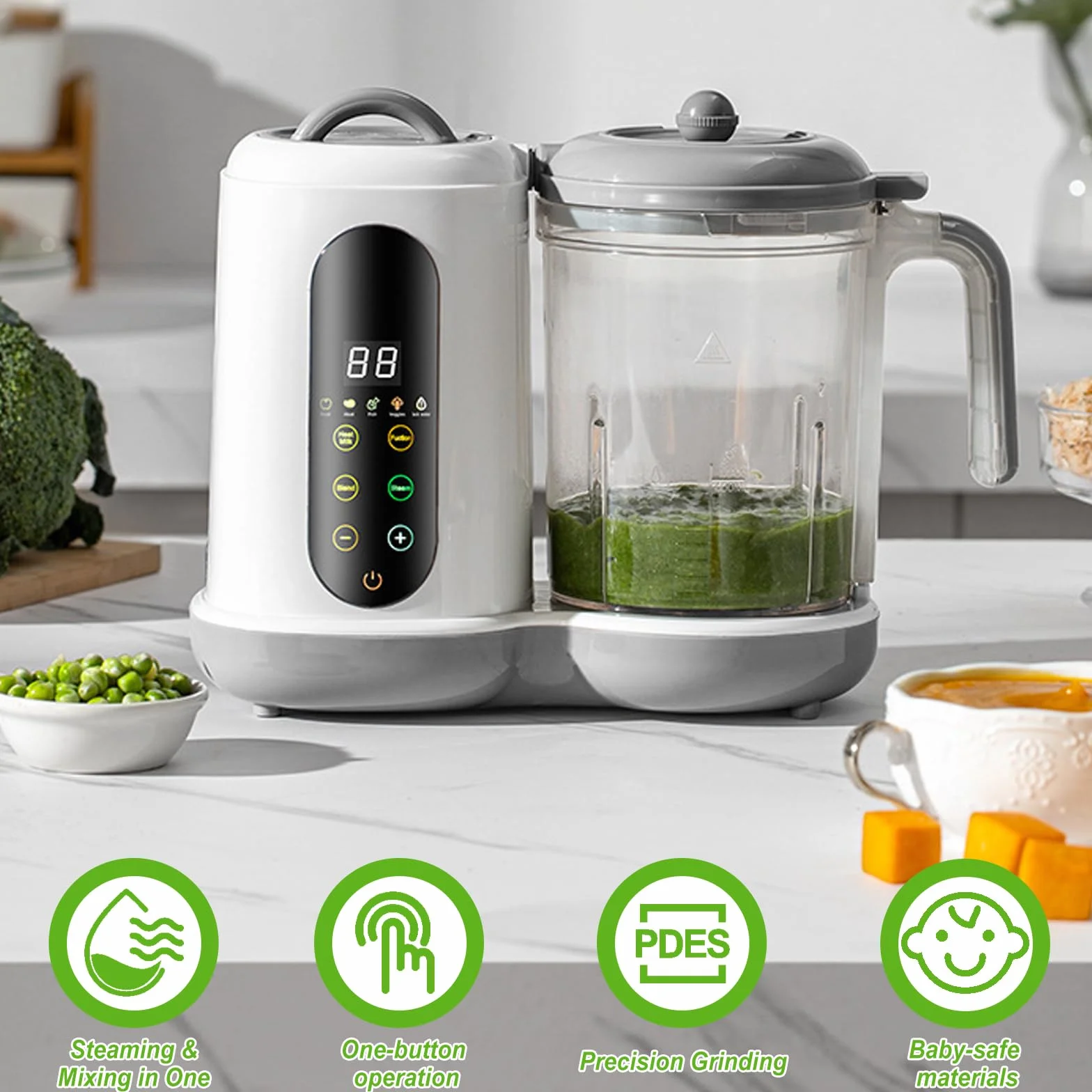 Robot De Cocina Para Bebé, Baby Food Maker Con Vapor, Mezcla Y Calentamiento, Preparador De Alimentos Para Bebés Con 4 Preconfiguraciones De Cocción