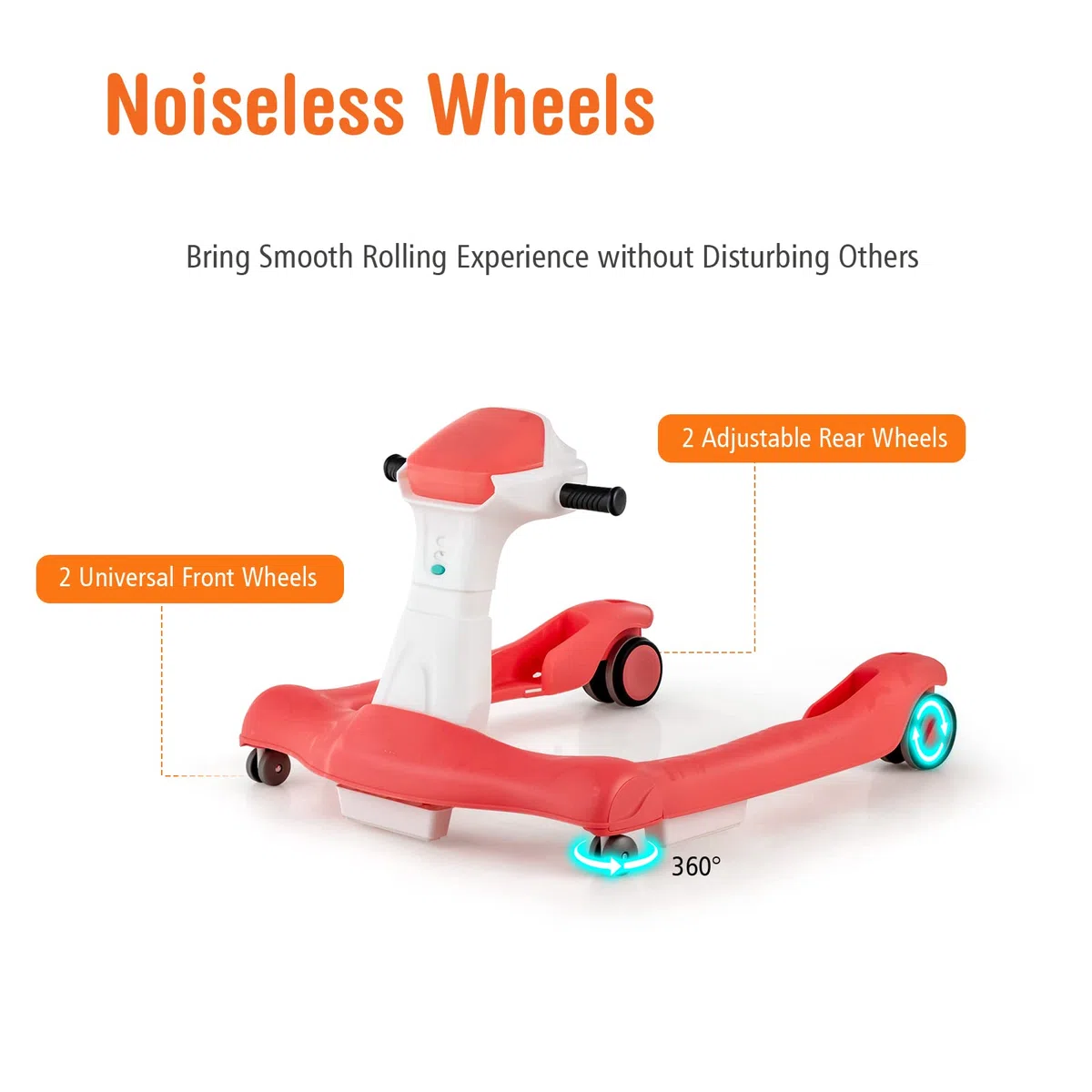 LIFEZEAL Andador 2 en 1, Caminador Plegable con Altura Ajustable 50,5-54,5cm, Andador con Música y Luz para Bebés de 6-18 meses, Desmontaje con un solo toque (Naranja)