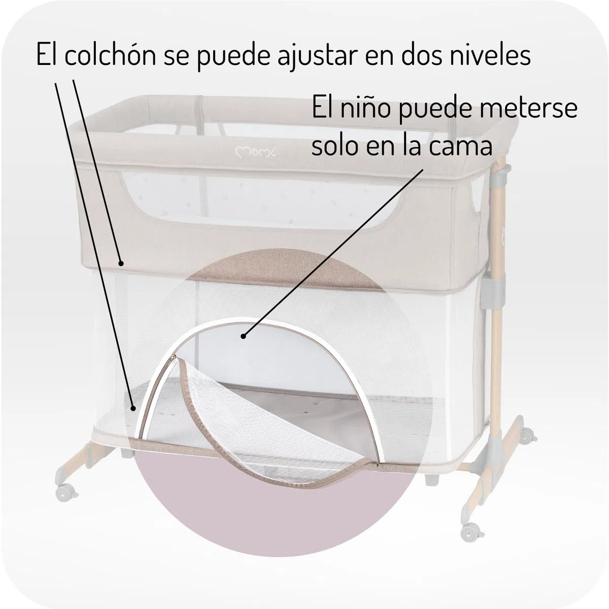 Momi La Cuna Smart Bed multifunción 4 en 1, Cuna colecho y Parque, para niños de hasta 15 kg, con Ajuste de Altura de 5 Posiciones, con colchón, Correas de sujeción y Ruedas
