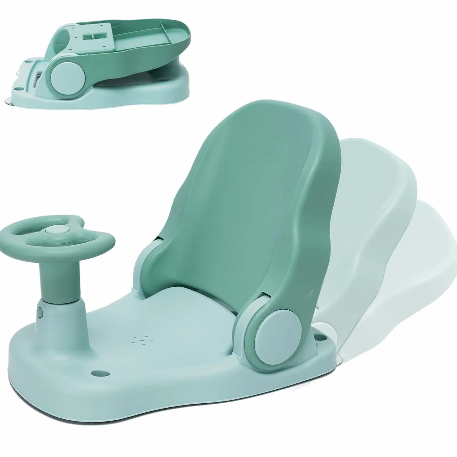 Asiento de baño para bebé con respaldo ajustable, silla de ducha plegable para bebés con ventosa fuerte, portátil para bebés a partir de 6 meses, verde