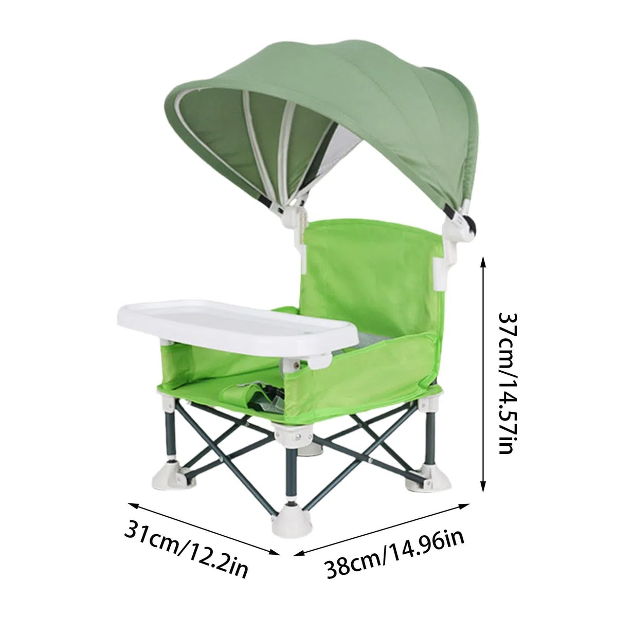 Silla De Comedor Plegable Para Bebe - 38x31x37 Cm Asiento De Viaje Para Niños Pequeños Con Bandeja Extraíble Y Sombrilla - Para Niños, Camping, Playa, Uso En Cés