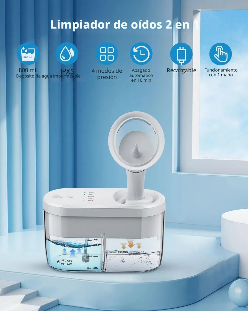 Kit De Extracción De Cera De Oído Eléctrico, Herramienta De Limpiador De Orejas, Limpieza De Oídos Eficiente Con 4 Modos Y Reciclaje Automático De Aguas Residuales Para Niños Adultos