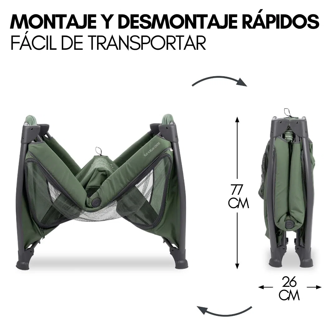 hauck Play n Relax Center Set de Cuna de Viaje Bebe con Colchon y Mosquitera | Dos Alturas para Recién Nacidos - Parque Infantil con Cambiador y Ruedas - Verde