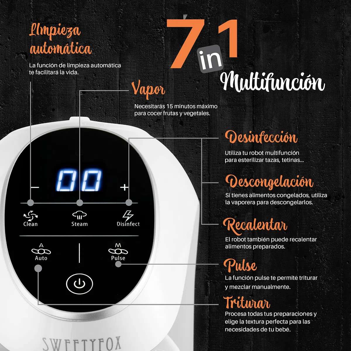 Robot Cocina Bebe - Multifunción 7 en 1 para Bebés - Al vapor, Procesador de Alimentos, Limpieza Automática, Esterilizado, Recalentar, Descongela - Robot de Cocina bebe