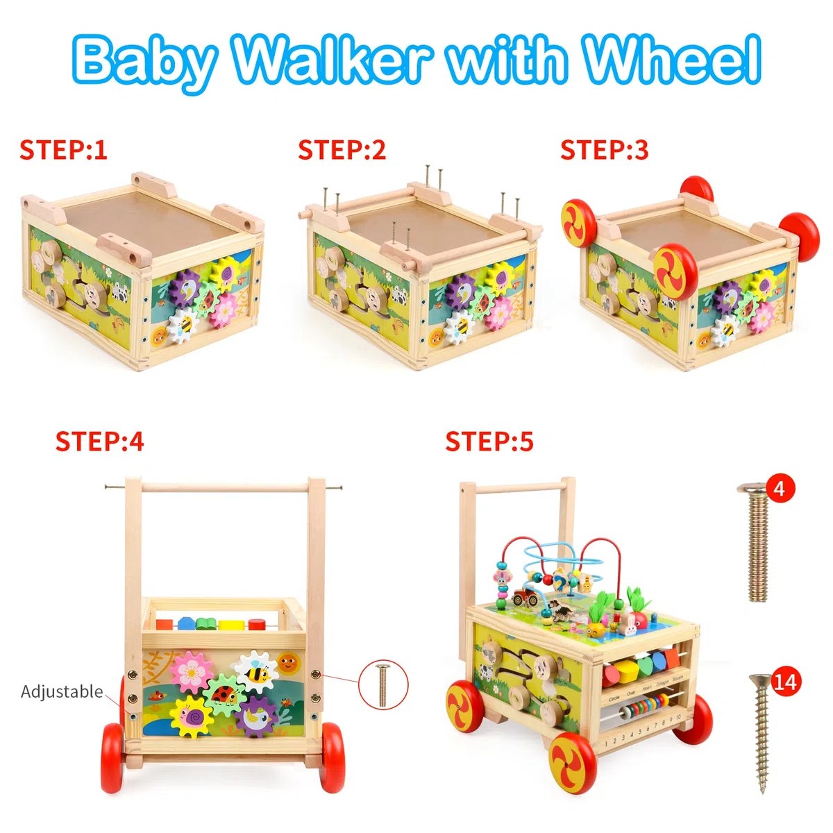 Cubo de móvil de Madera con Ruedas Adecuado para niños y niñas