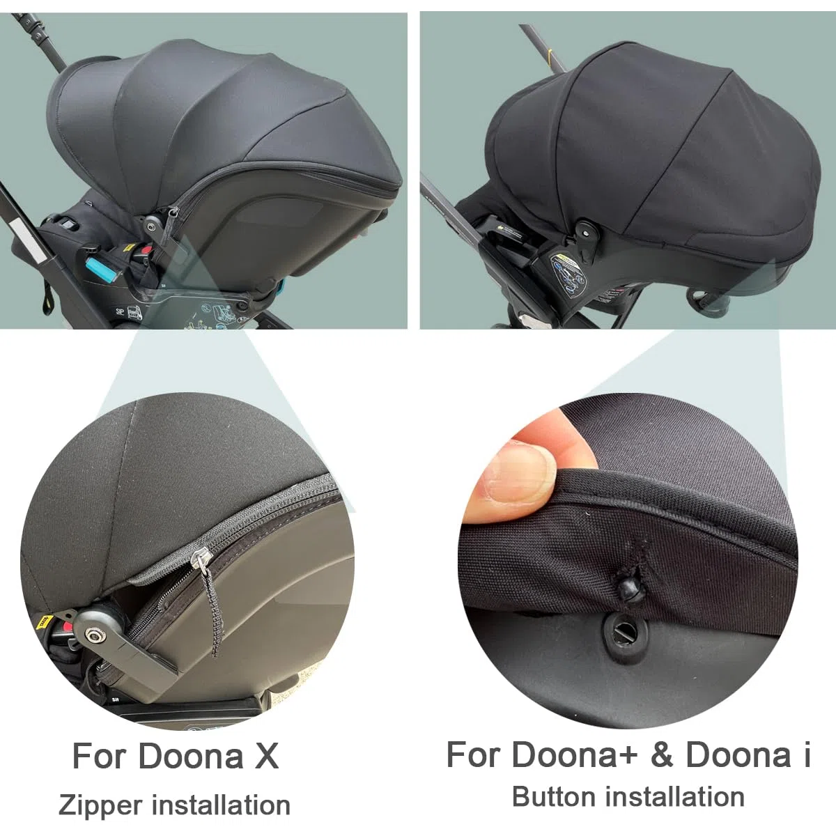 Toldo de repuesto para cochecito Doona X/Doona+ / Doona i, parasol extensible de 4 segmentos, accesorios de cochecito lavables a máquina con almohadillas para los hombros (negro, para Doona+/i)