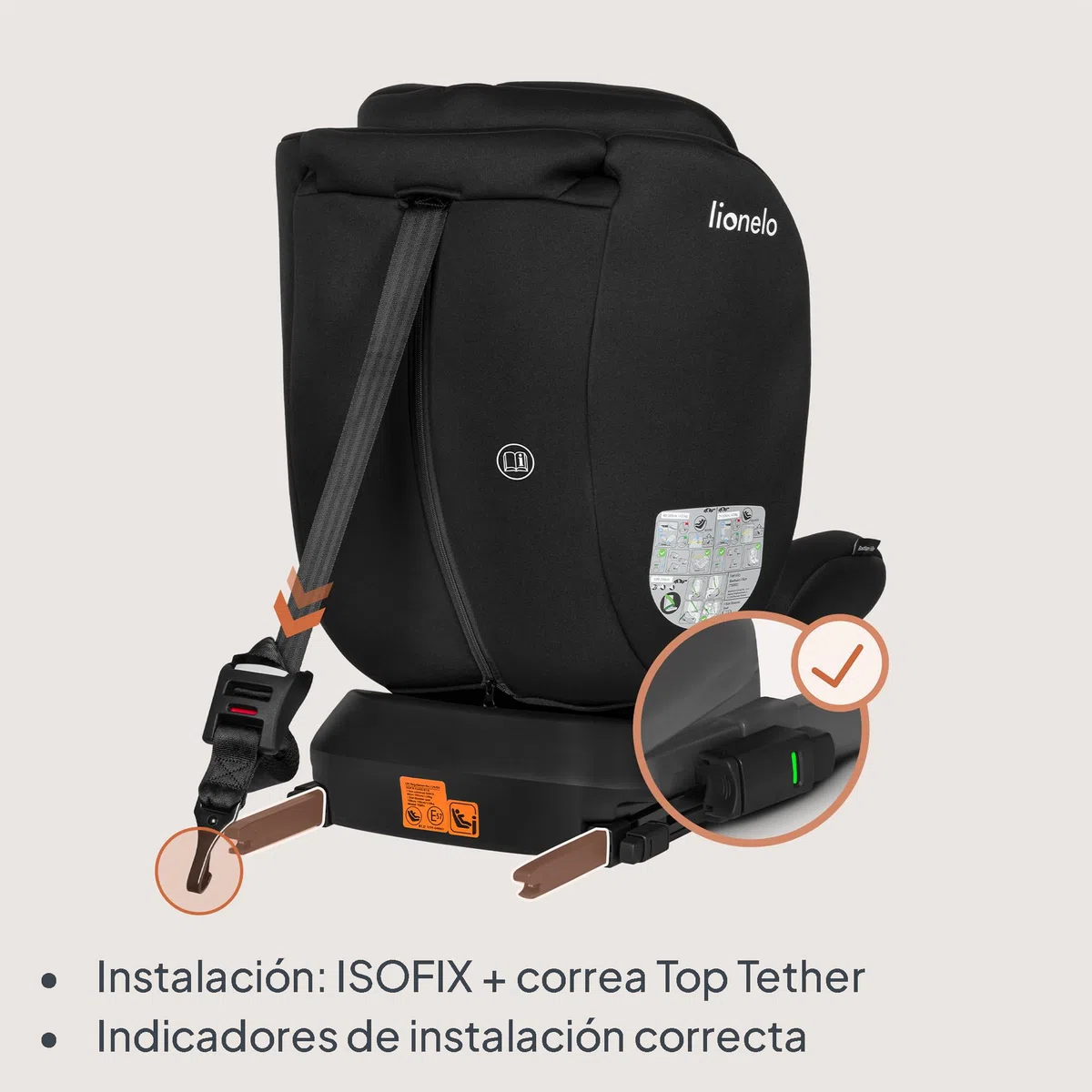 Lionelo Bastiaan i-Size Silla de coche giratoria 360 para niños de 0-36 kg o de 40-140 cm, instalación en sentido de la marcha y en sentido contrario a la marcha, ISOFIX TopTether
