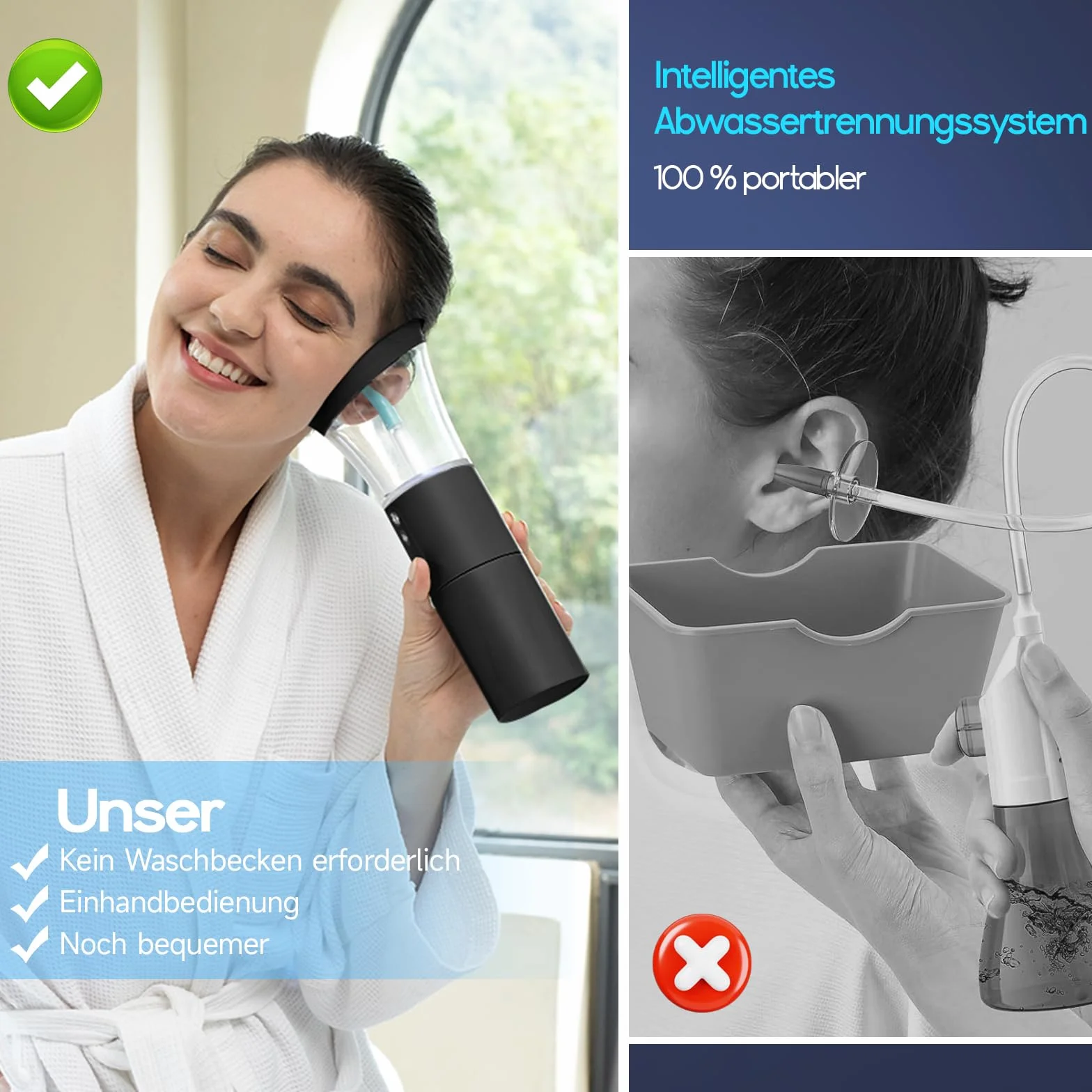 Eliminador de cerumen Morfone, funcionamiento con una sola mano, 4 modos, advertencias de seguridad, IPX6 resistente al agua, limpiador de oídos con 5 boquillas, Limpiador de oídos para adultos, extra