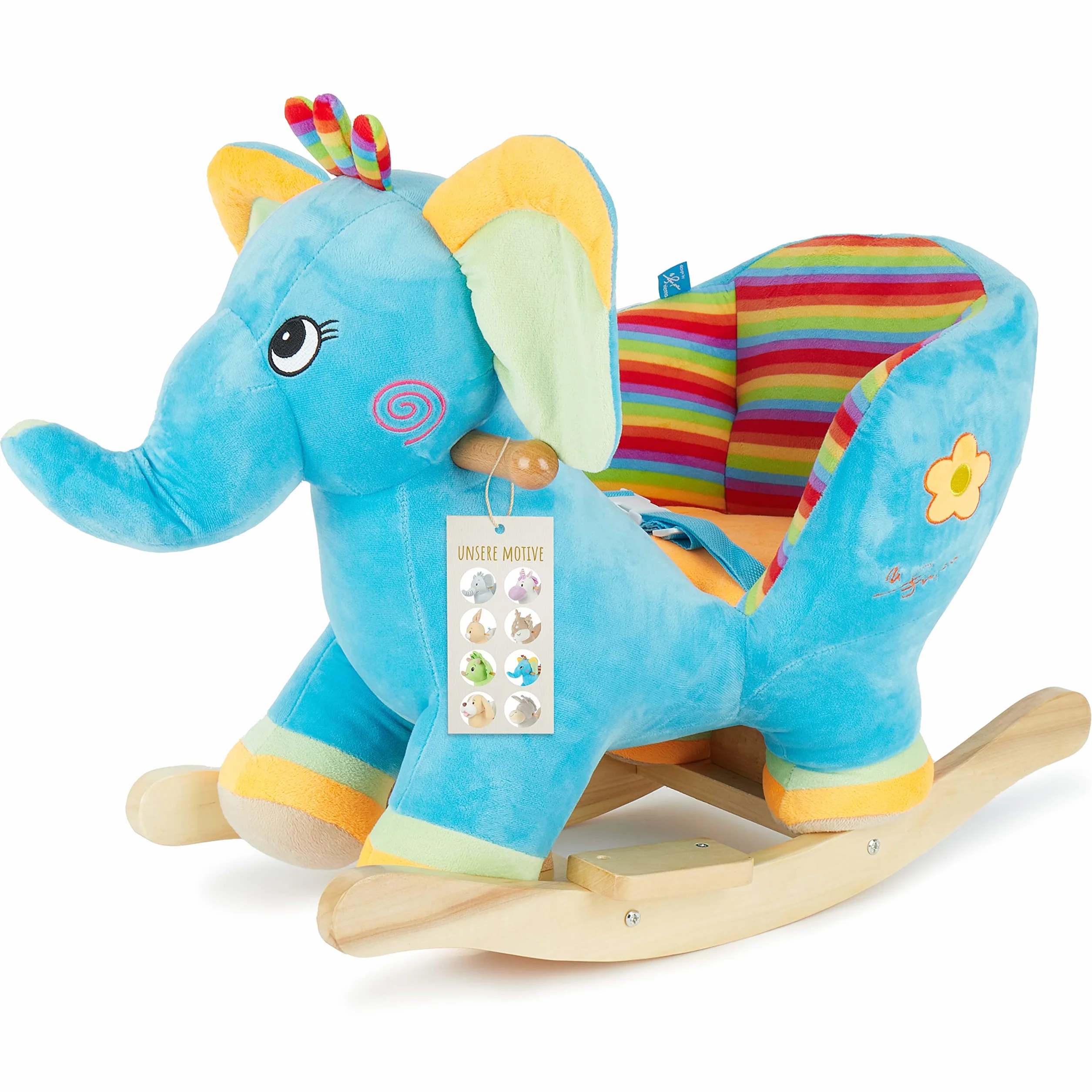 BIECO Peluche Animal Mecedora Elefante con cinturón Seguridad para bebé 9 Meses