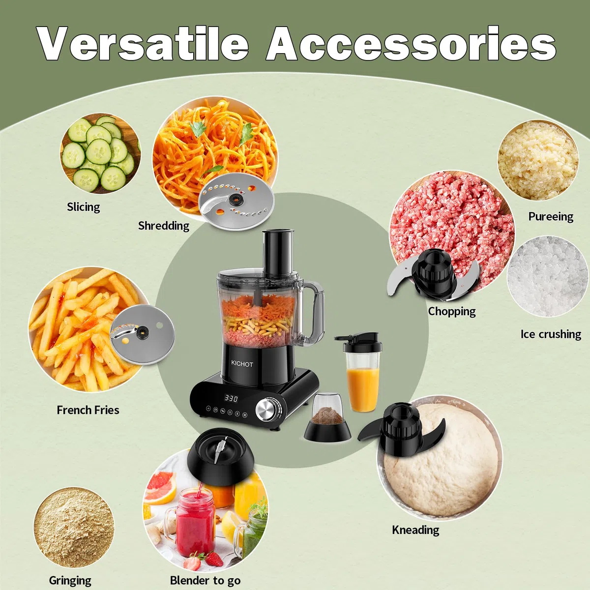Robot de cocina & Picador, 2.5 L Food Processor 1500 W con gran tubo de alimentación – Creación de hielo, Molienda, Expresor de cítricos, Ralladura, Corte & Repostería, Negro