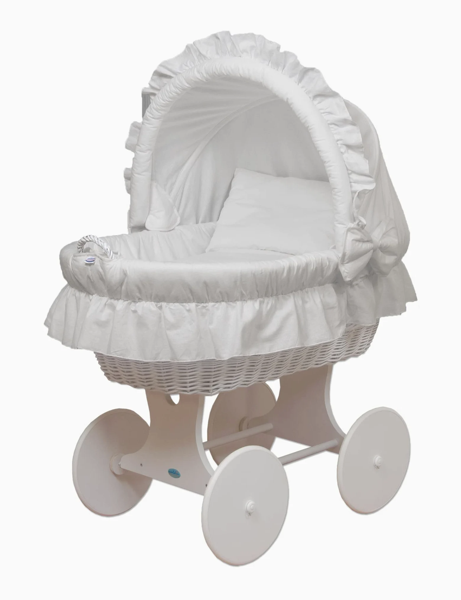 waldin Cuna Moisés, XXL, 6 Modelos a Elegir,Madera/Ruedas Lacado en Blanco,Color Textil Blanco