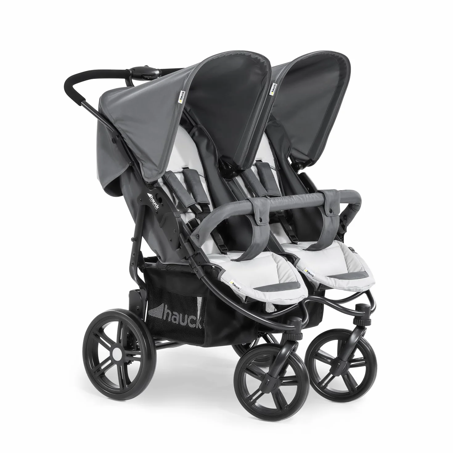 hauck Roadster Duo SLX Carro Doble Bebé | Silla de Paseo Gemelar Ligera desde el Nacimiento hasta 15 kg o 3 Años - Reclinable - Plegable Ultracompacta - Ruedas Grandes - Cesta XL - Gris
