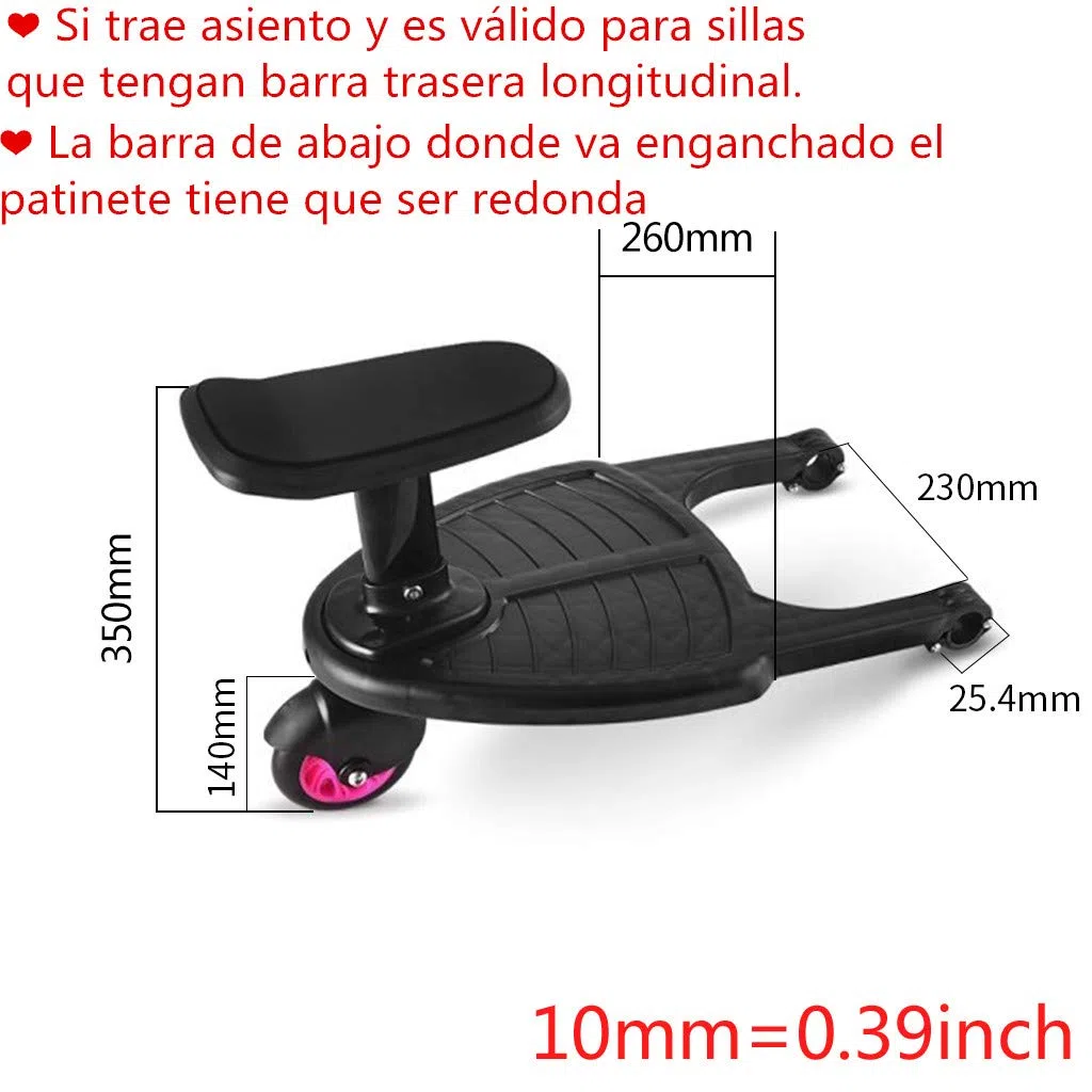 Plataforma Carrito Bebe con Asiento Patinete Carro Desmontable y Ensamblable (Rosa)