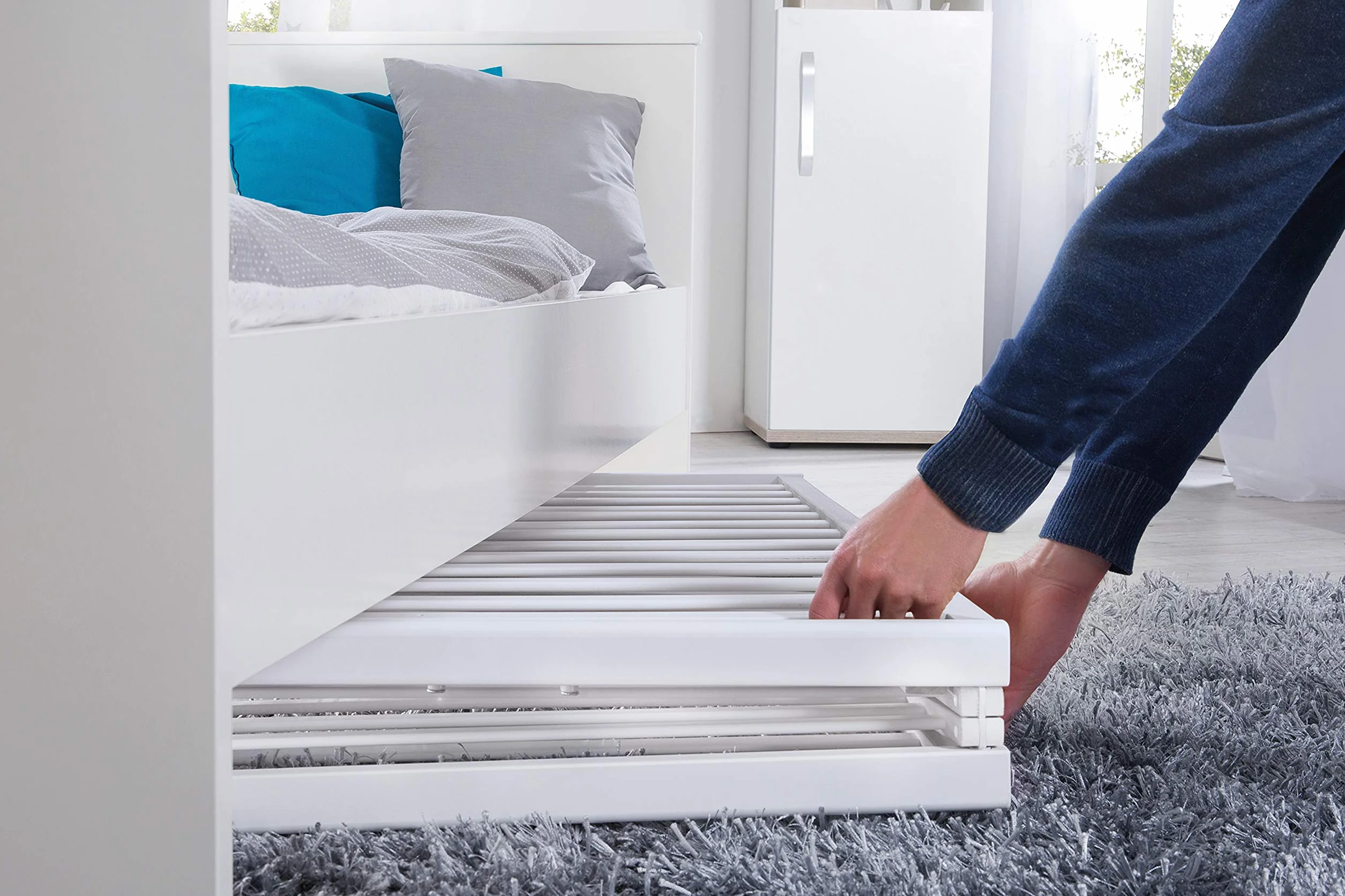 roba Baumann Cuna roba plegable 'Fold Up', cuna de 60x120 cm, cuna de madera blanca, cuna ajustable en altura a 3 posiciones, ahorra espacio y esta provista de ruedas con frenos