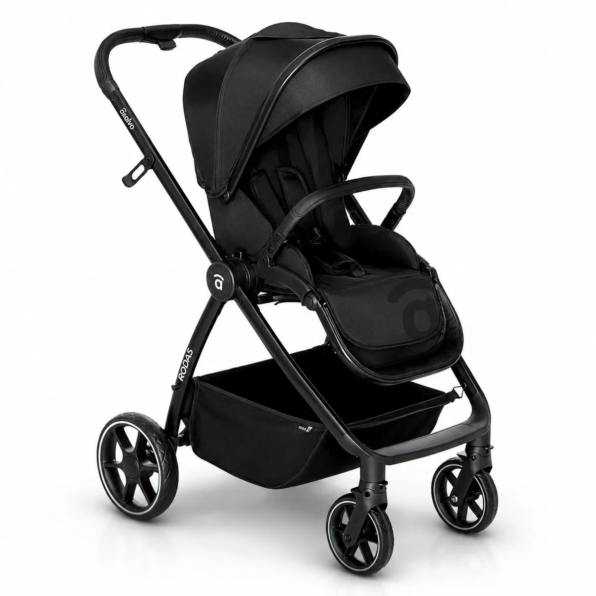Asalvo DÚO RODAS Silla de Paseo, Carro Plegable Ultraligera y Compacta, Asa Trolley, Equipaje avión, Reclinable, Carro Bebe, Barra Seguridad, Arnés 5 Puntos, hasta 23kg, Negro