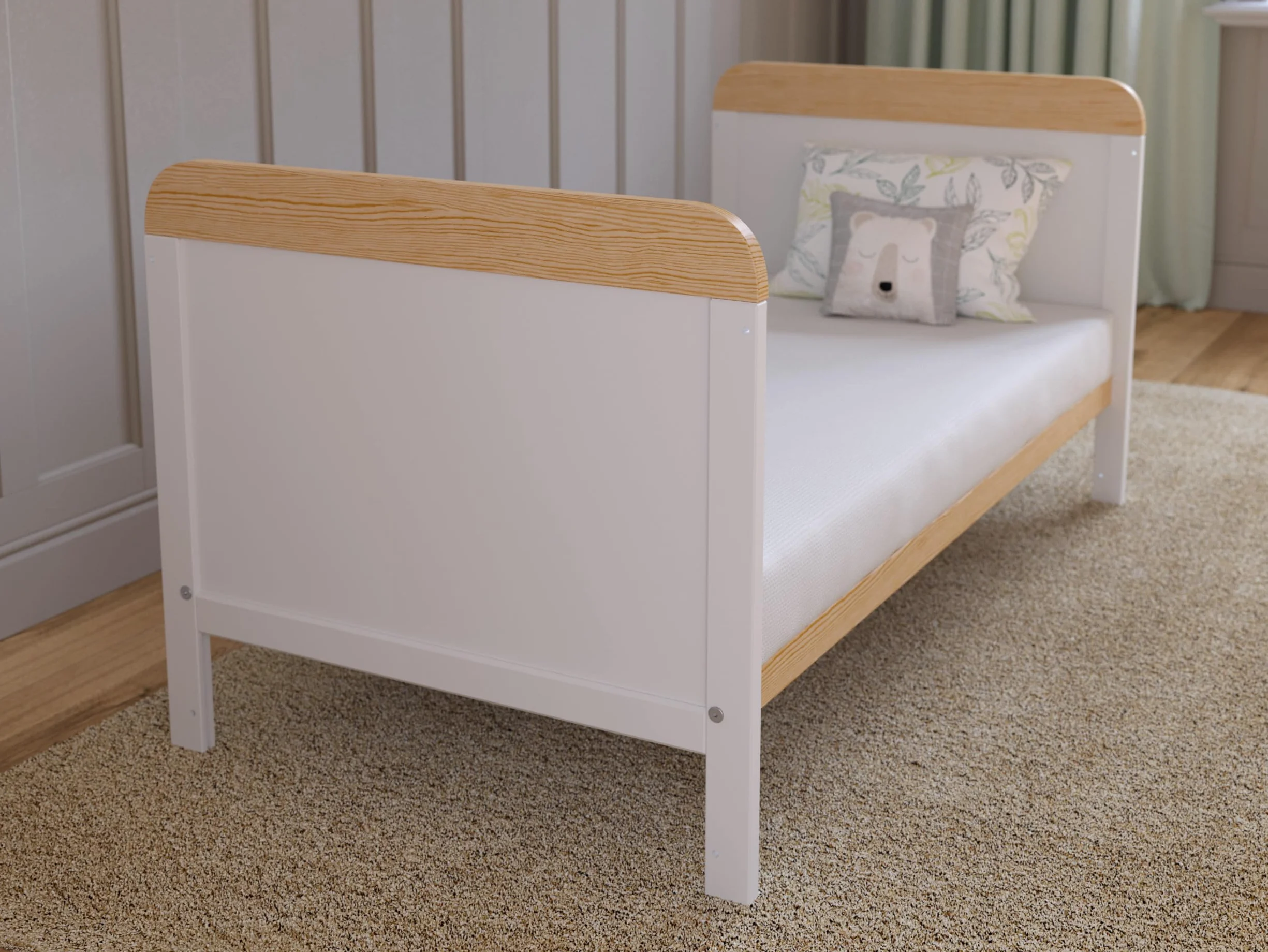 Love For Sleep Cuna Convertible en Cama 120x60 cm - Incluye Colchón - Madera Blanco-Pino, Juego Completo para Bebé - Cama Evolutiva 2 en 1