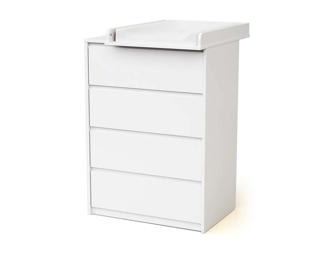 WEBABY - Cajonera bebé de 4 cajones con cambiador madera 50 cm UNO - Blanco