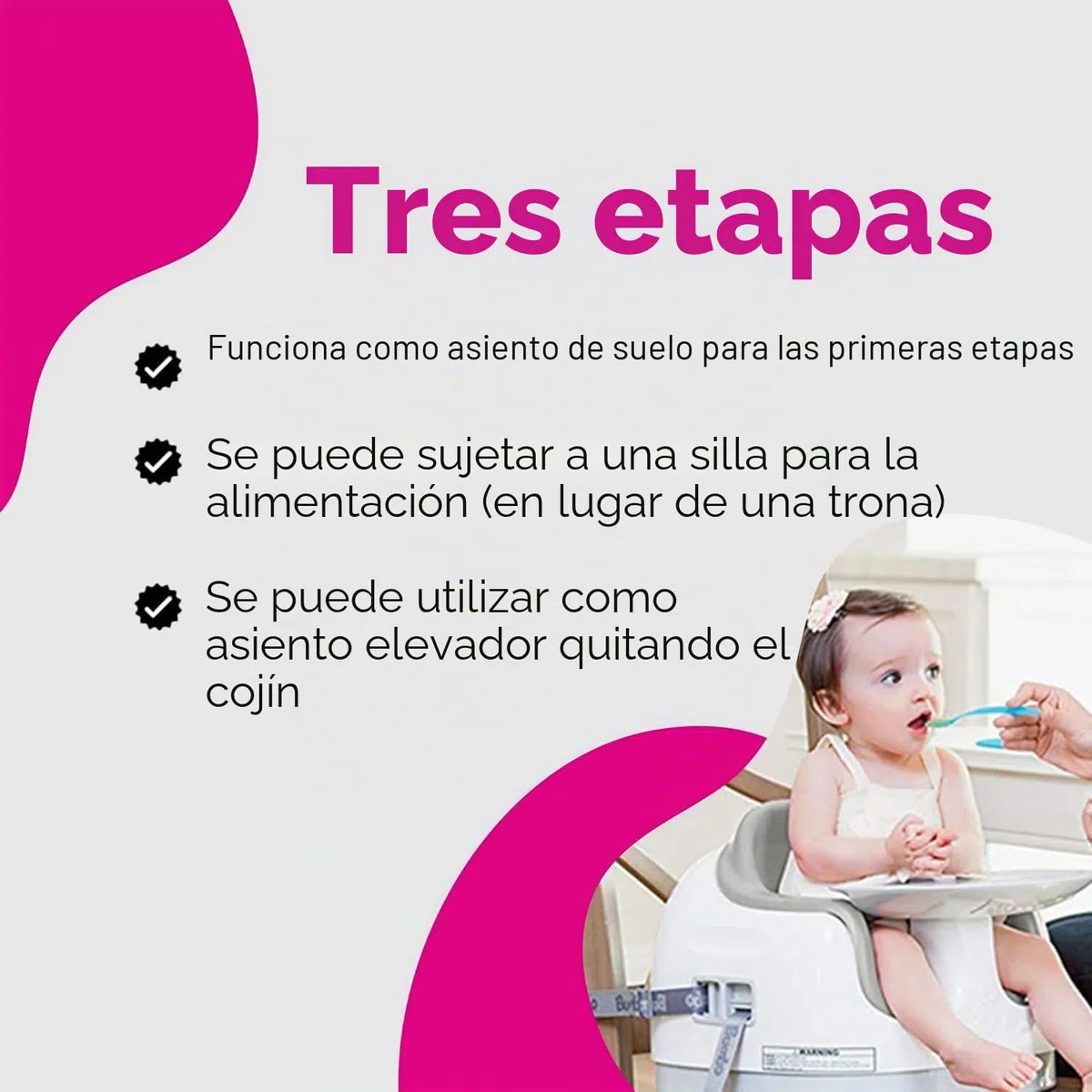 Bumbo Multi Seat - Asiento para Bebé 3 en 1 - Asiento de Suelo, Trona Portátil y Alzador de Silla para Comer - Bandeja Extaíble y Altura Ajustable - Color Taupe