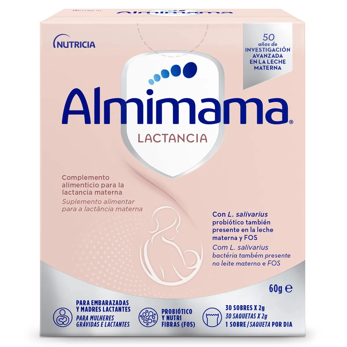 Almimama – complemento alimenticio que favorece la lactancia materna – probiótico para lactancia – 30 sobres x 2 g. Total 60 g