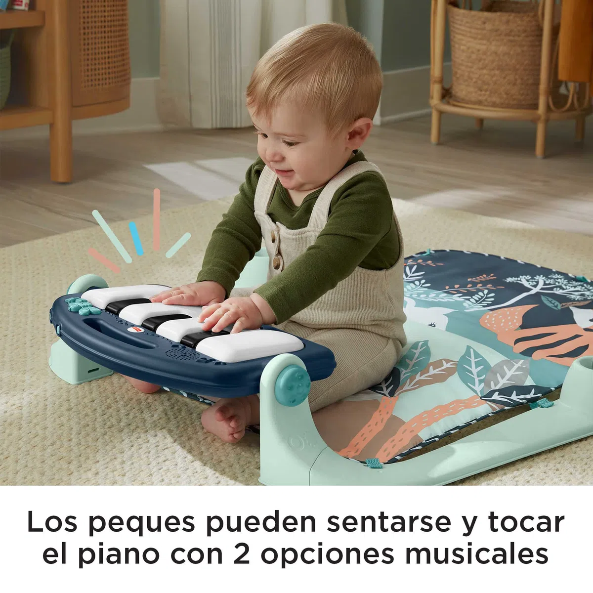Fisher-Price Alfombra Gimnasio de Actividades con Piano con Sonidos y Accesorios, Motivo Bosque, Juguete para bebé recién Nacido (Mattel HKX37)