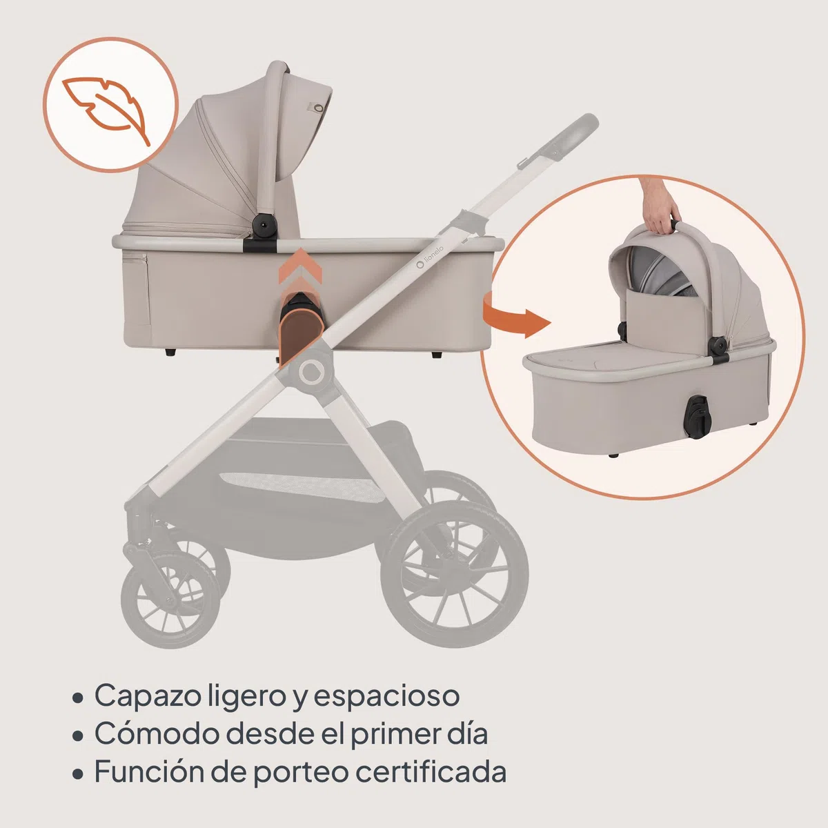 Lionelo Layla Carrito 2 en 1 Cochecito de Bebé (0-4 Años, Hasta 22 Kg), Capazo y Silla de Paseo, Asiento Reversible, Posición Reclinable, Ruedas PU, Suspensión, Capota Impermeable UPF50+