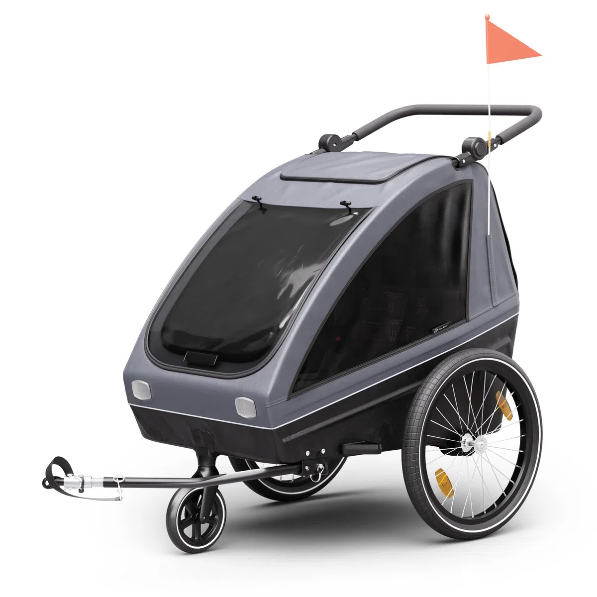 Klarfit GoKiddo Remolque Bicicleta - 2-en-1 Carro para Bicicleta & Buggy con Frenos, Cinturones de Seguridad, Asientos Ajustables, Capacidad 40kg, Protección Lluvia & UV, Plegable, Gris Oscuro