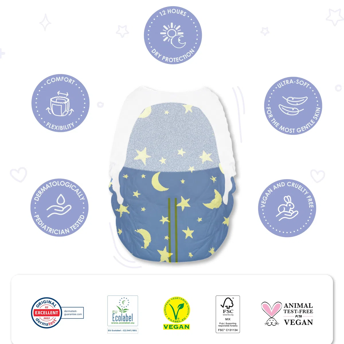 PureBorn Sweet Dreamer Pañales Braguitas de Noche, Talla 4 (9-15 kg), 22 Pañales, Protección Contra Fugas Durante la Noche, Absorción Extra, Confort en Seco, Indicador de Humedad