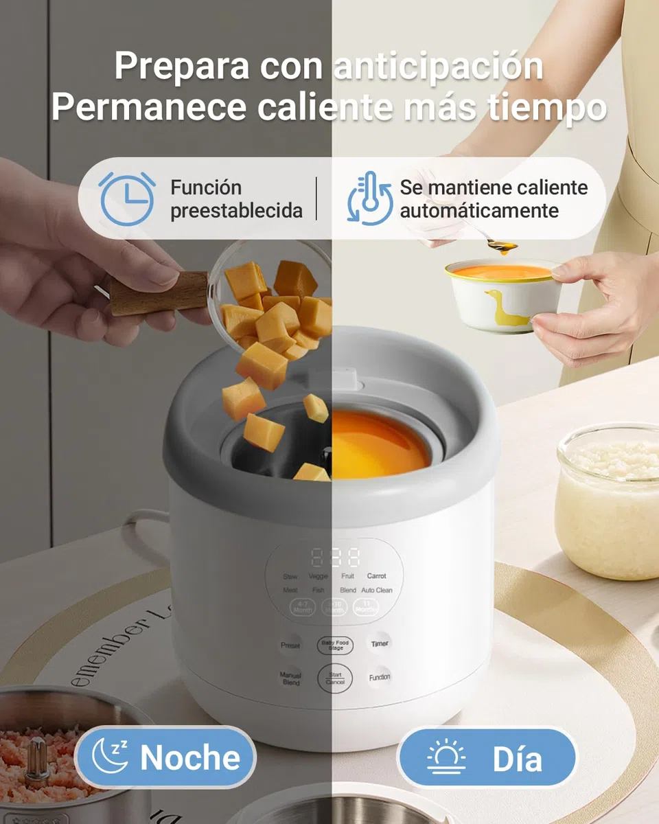 Bear Robot de Cocina para Bebé NutriEase AllStage Acero Inoxidable, Procesador de Alimentos para Bebé OneStep, Cocción y Molienda Automática para Comida Casera Saludable, Sin BPA
