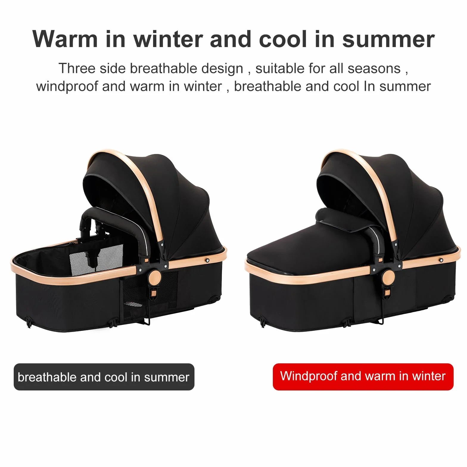 Carrito bebe 3 en 1, Capazo, Cochecito Deportivo y Silla de Coche, para Bebés de 0 a 36 Meses (Negro)