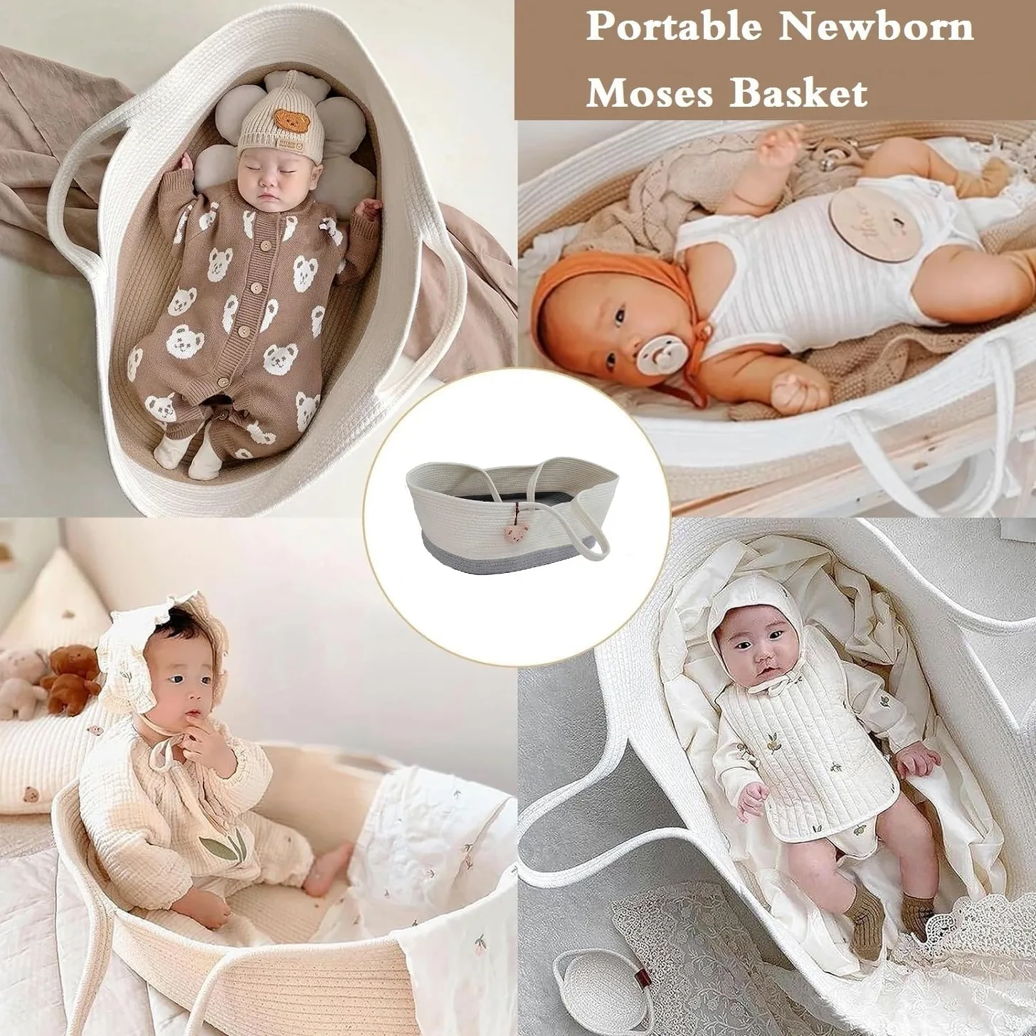 Bebé Moisés Canasta Portátil Bebé Cama Handheld Moisés Cesta de Algodón Cuerda para Bebé Cama Carrera Llevar Bebé Cambiando Mesa Bebé Bebe para El Bebé para El Coche de Viaje Al