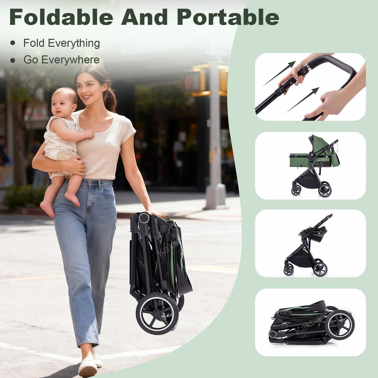 Cochecito 3 en 1 con Silla de Coche, Carrito bebé Plegable, Manillar 7 Alturas, Suspensión 4 Ruedas, Funda de Lluvia y Mosquitera, Sistema de Viaje para Recién Nacidos 0-3 Años (15kg)