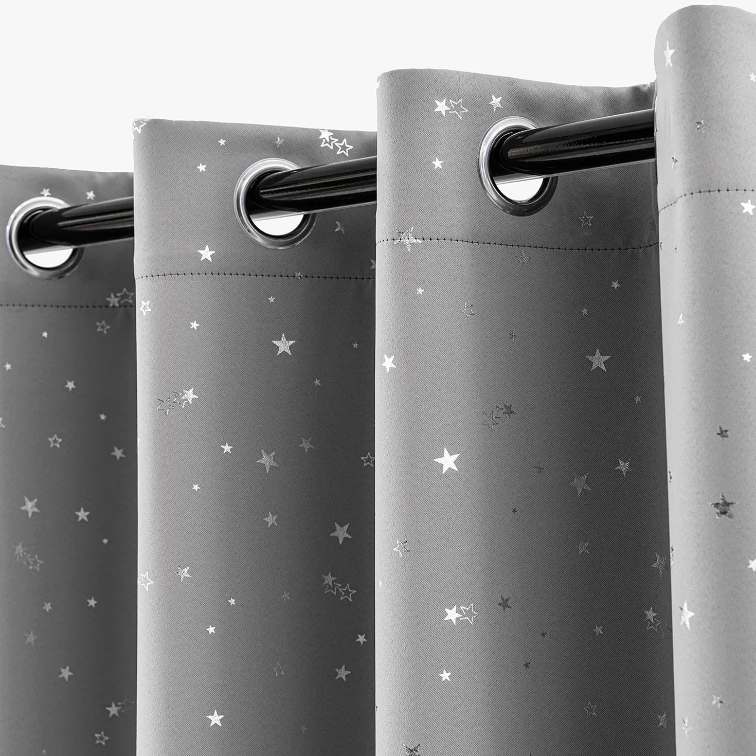 NAPEARL Cortinas Opacas Negras para Dormitorio Infantil con Estrellas Plateadas, Juego de 2
