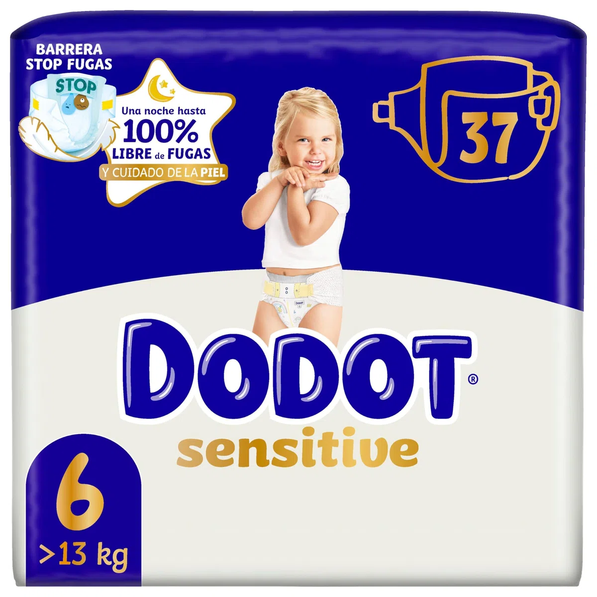 Dodot Pañales Bebé Sensitive Talla 6 (+13 kg), 111 Pañales, Hasta 12 h De Protección Antifugas y Cuidado de la Piel, Pack Mensual