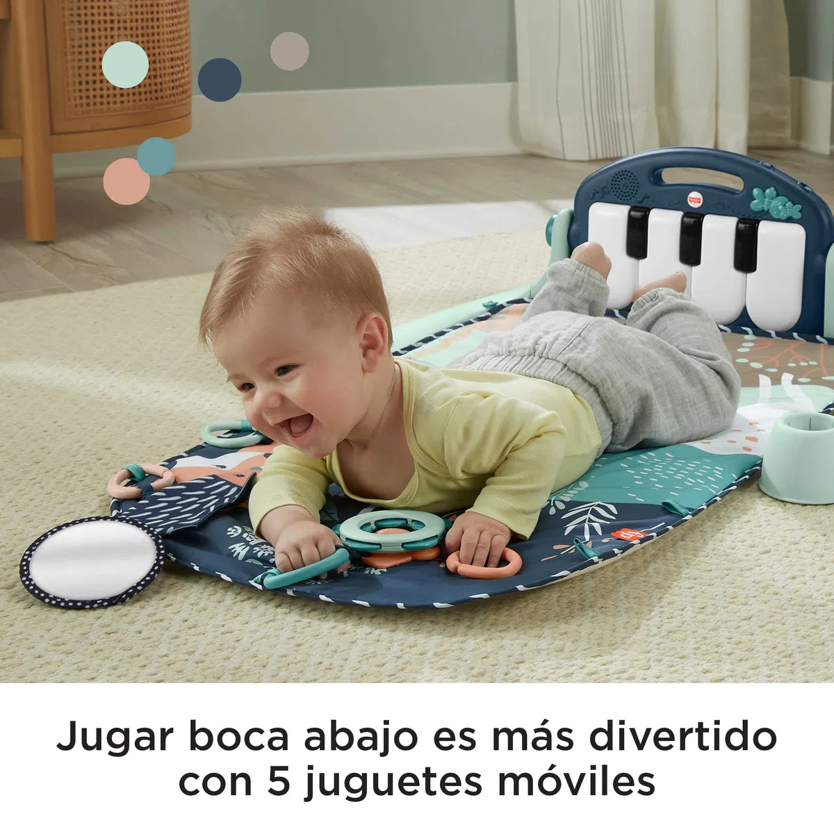 Fisher-Price Alfombra Gimnasio de Actividades con Piano con Sonidos y Accesorios, Motivo Bosque, Juguete para bebé recién Nacido (Mattel HKX37)