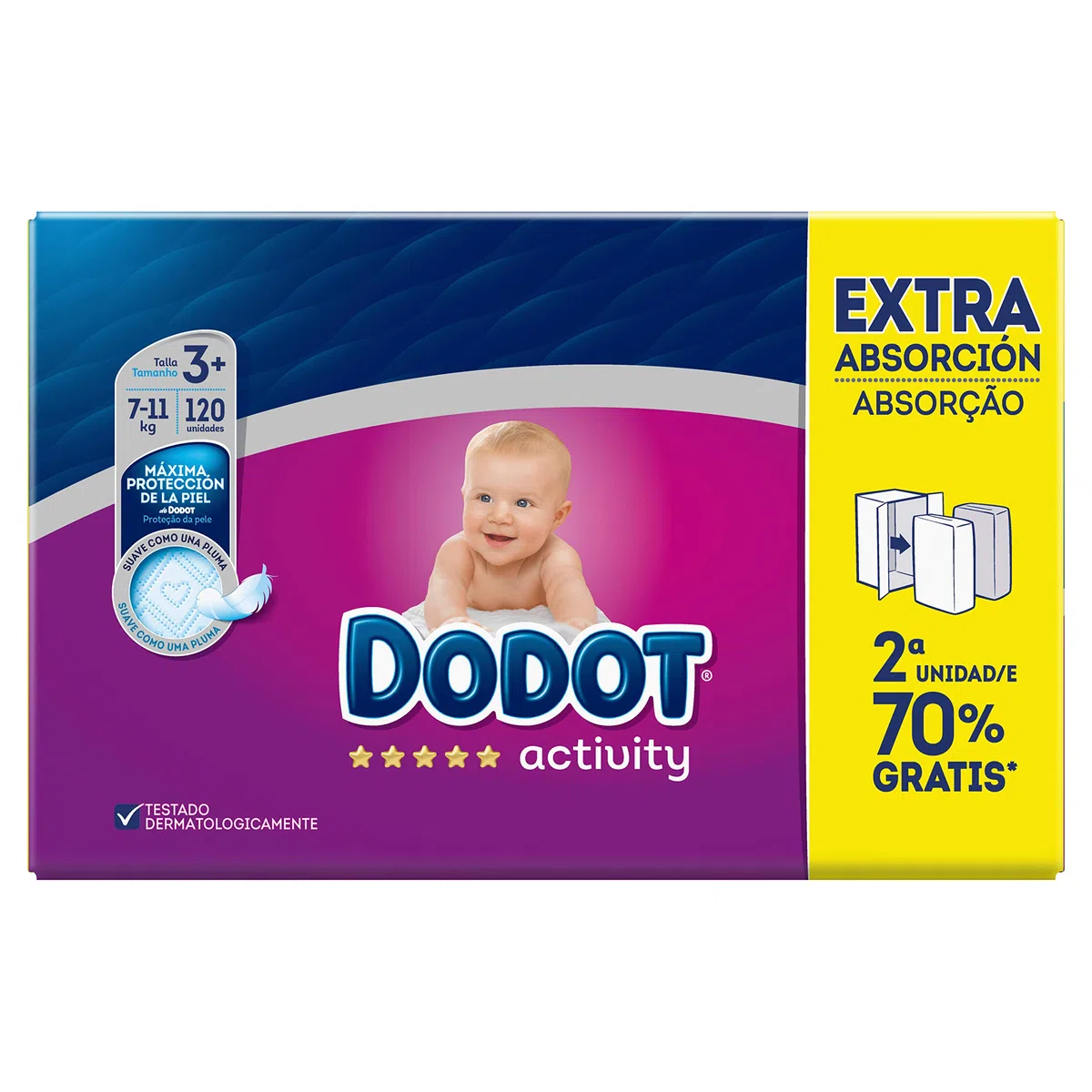 Dodot Activity Pañales Talla 3+, 120 Pañales - 7 kg - 11 kg