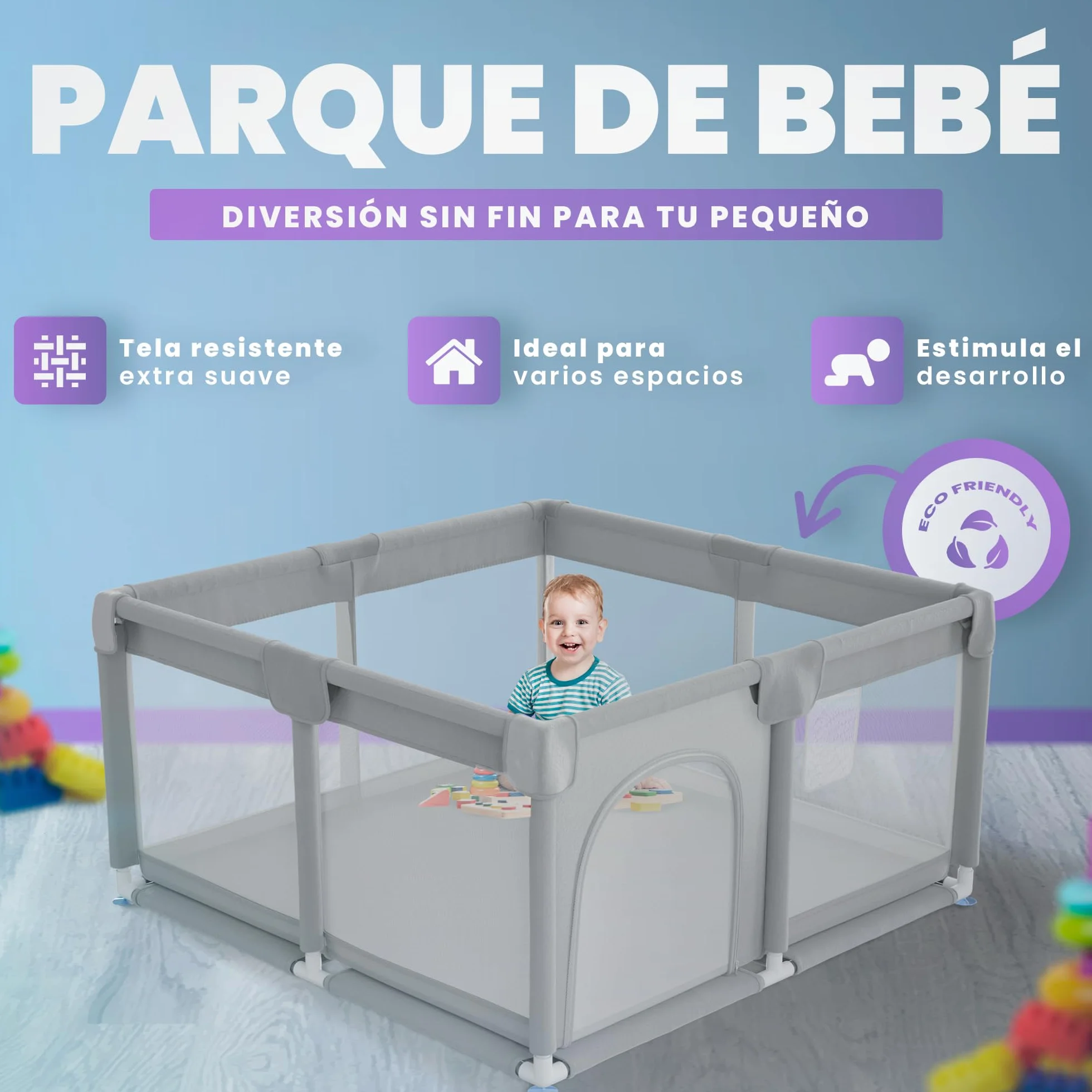 JUPPLIES Parque Infantil Bebé 120x120cm Corralito con Malla Transpirable