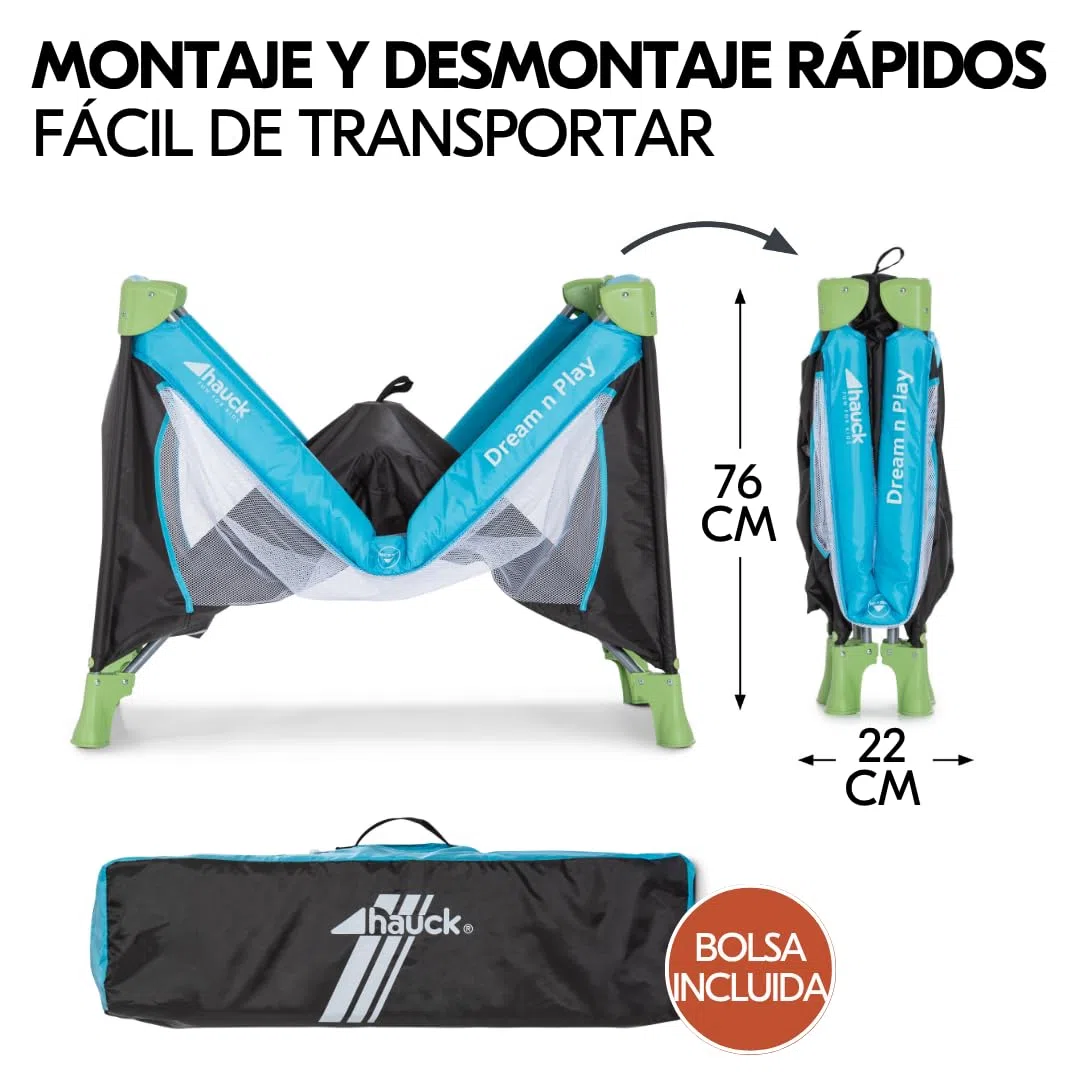 hauck Dream N Play Set de Cuna de Viaje Bebe con Colchón Alvi Confort 120x60 cm - Parque Infantil Plegable y Portátil con Bolsa de Transporte - Montaje Fácil – Azul