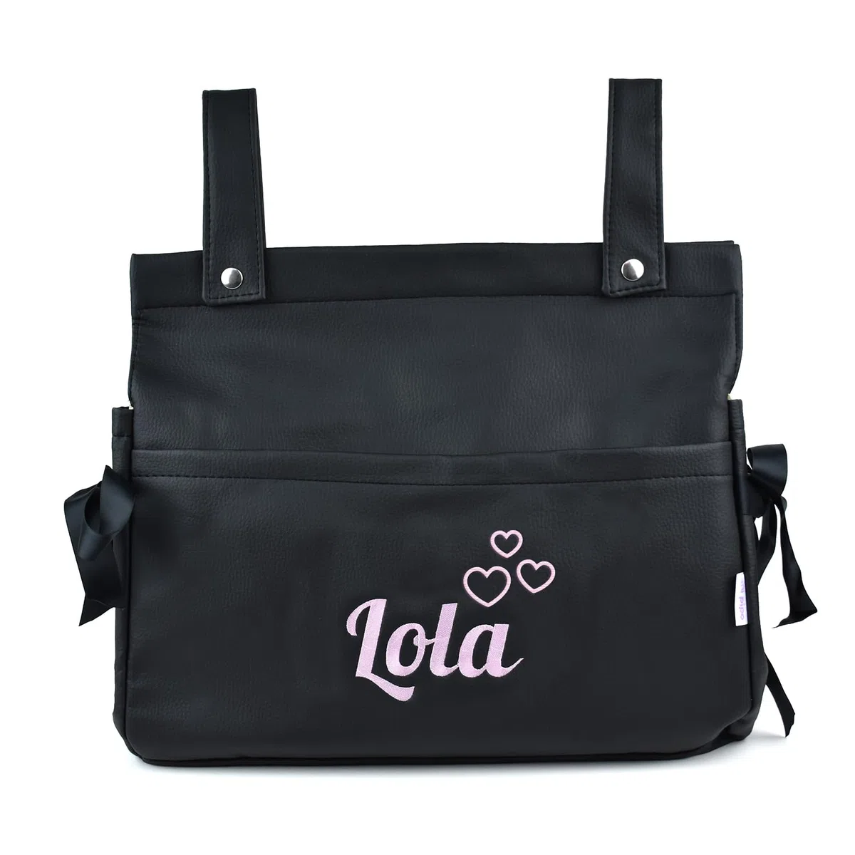 Bolso Carro Bebe Personalizado Panera con Nombre - Negro | Bolsa Carrito Bebé de Polipiel con Cremallera | Bolso Maternidad Organizador para Carrito | Fabricado en España | 37x33x13 cm