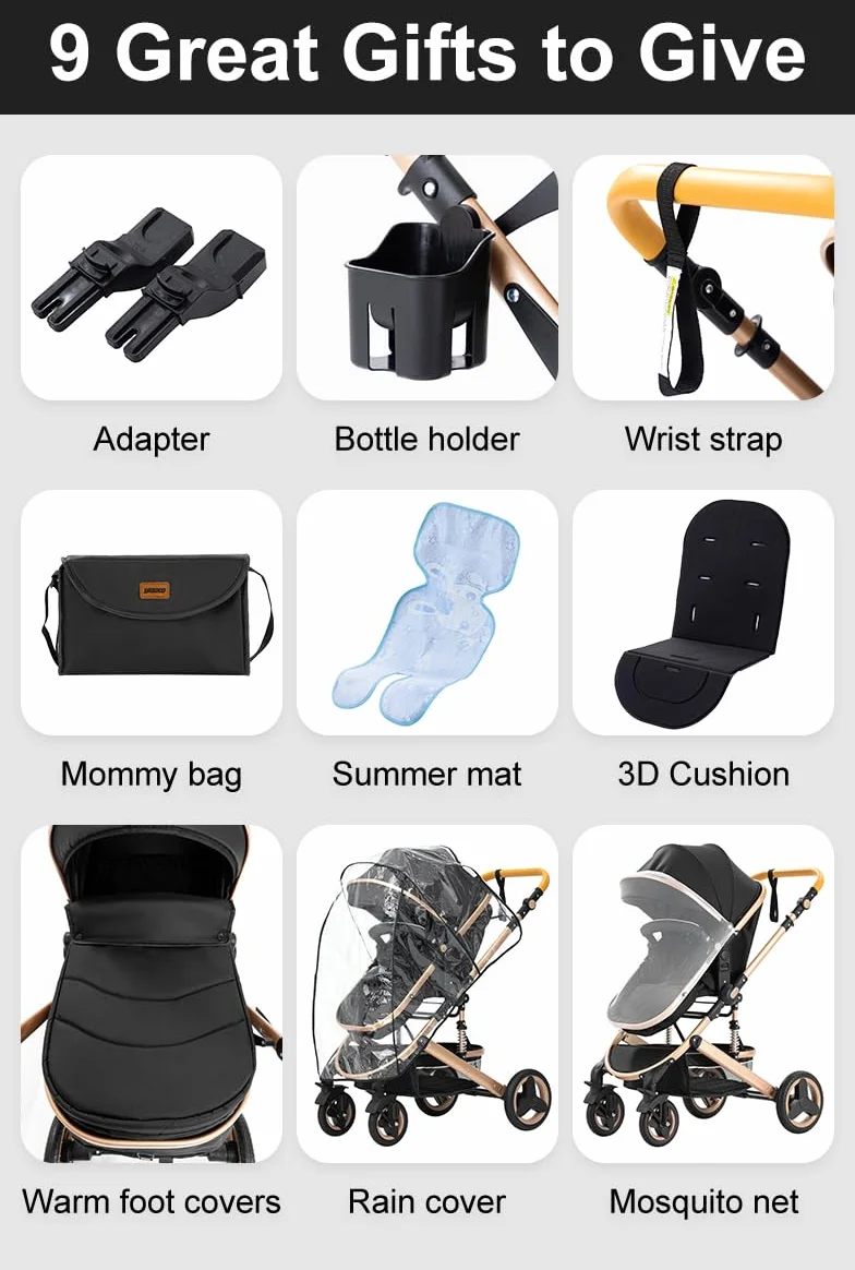 Cochecito para bebé 3 en 1 Sistema de viaje versátil, para uso desde el nacimiento hasta los 3 años - Combinación de cochecito, cuna - Incluye bolsos de mamá, tapa