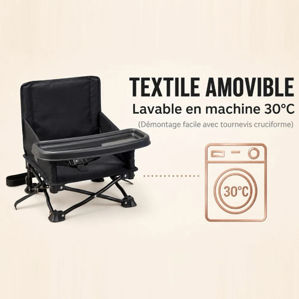 Bambisol "Chaizounette" Asiento Elevador Portátil | Escalable a partir de 6 meses, Bolsa de Transporte, Silla Camping Infantil | Negro
