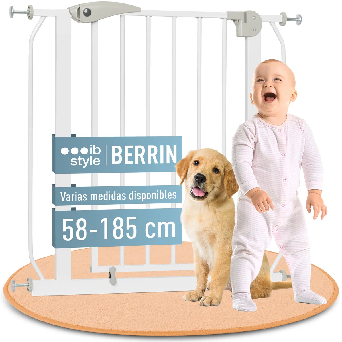 IB STYLE Barrera de Seguridad Berrin - Barrera Escalera, Fijación a Presión, Auto Close, para Pasillos, Mascotas y Niños, Blanco, Ancho: 85-95 cm