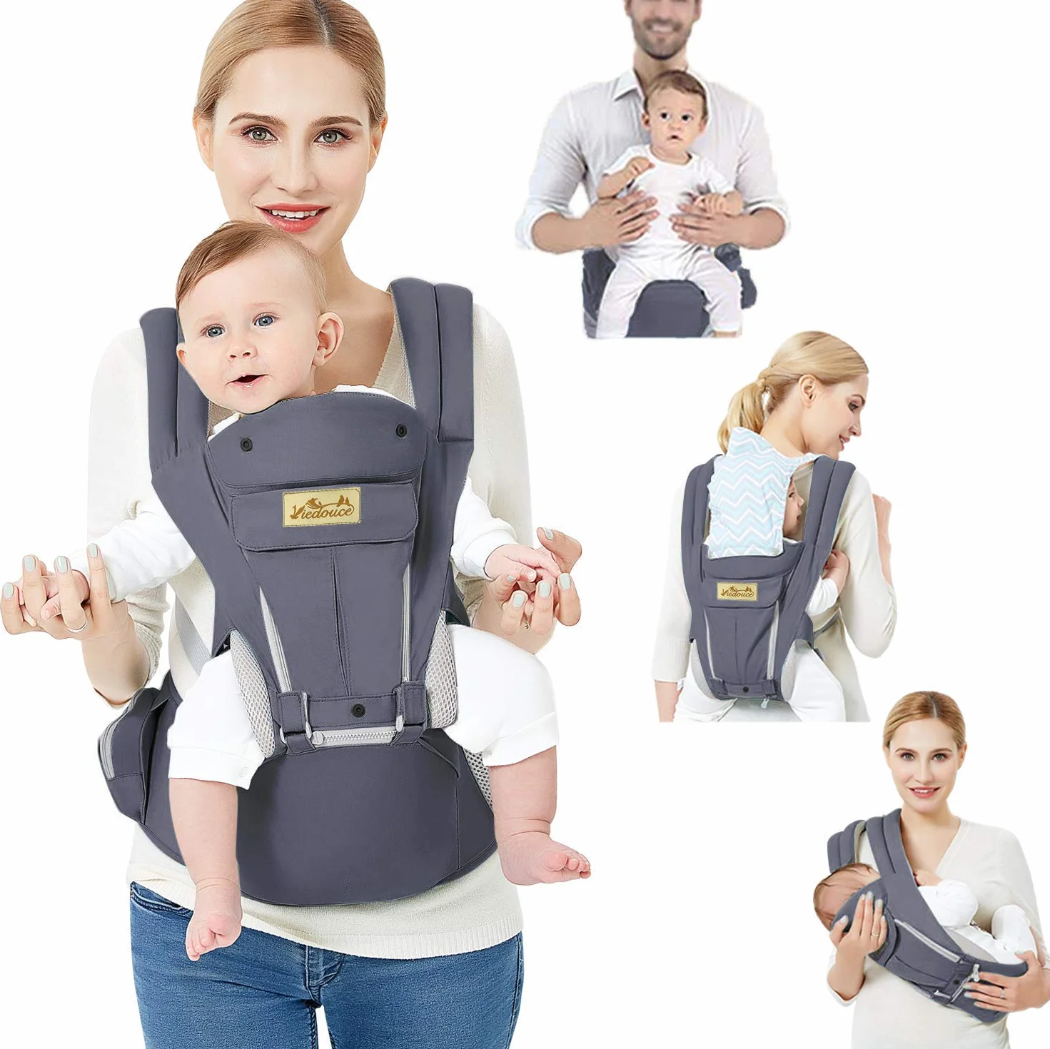 Portabebe Ergonómico Multiposición de Algodón Ligero y Transpirable para Recién Nacidos 3-48 Meses 3.5-20 Kg