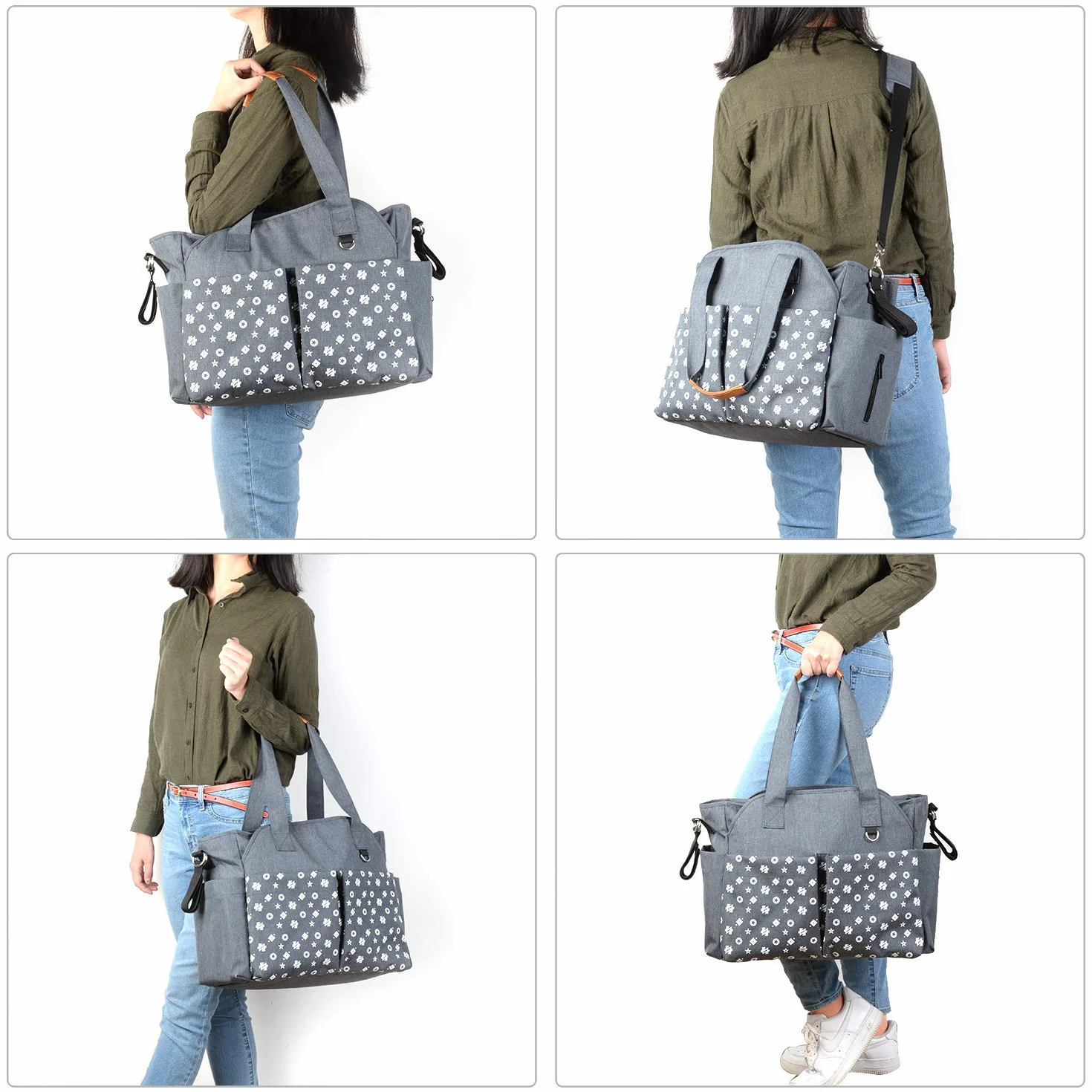 Homlynn Bolsa para cambiar pañales para bebés, materna messenger con correas para cochecitos (gris)
