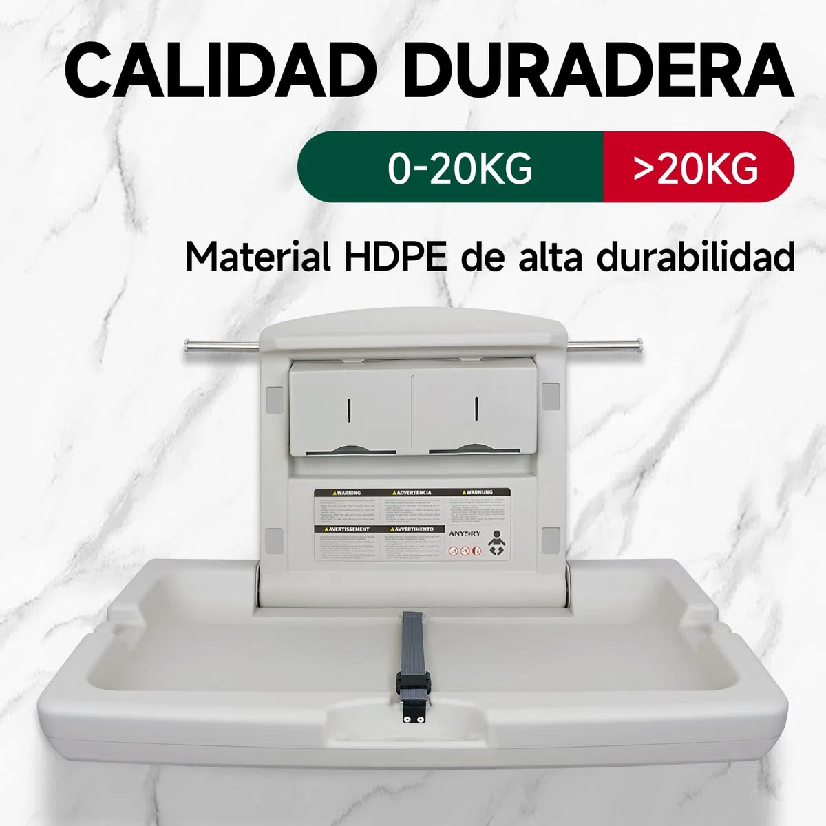 anydry Estación para cambio de bebés de pared resistente, Diseño robusto con correas de seguridad, Plegable ahorrador de espacio, en elegante blanco grisáceo